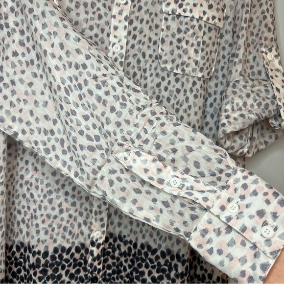 Walter Button Up Shirt Tunic Silk Roll Tab  Leopard Print Lightweight 4 Flowy - Picture 7 of 10